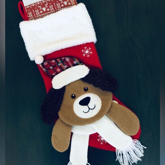 Christmas Puppy Dog 3-D Plush Holiday Stocking - Picture 1 of 4